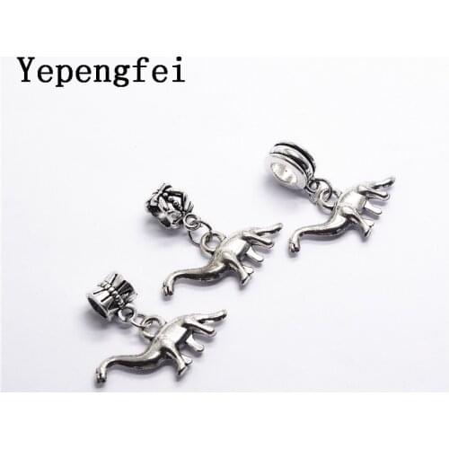 10pcs dinosaur European Bead Vintage Silver Charms fit for pandora style Bracelets Necklace DIY Metal Jewelry Making JA600011
