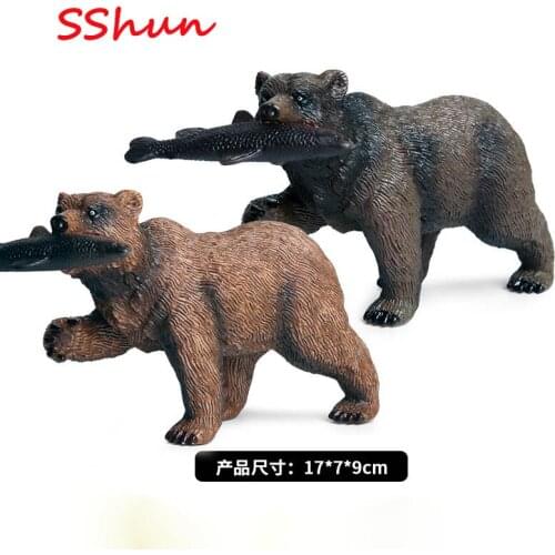 17*7*9CM children simulation solid wild animal world toy model eating fish brown bear black bear dog bear model decoration