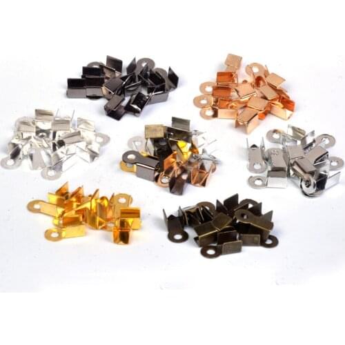 200Pcs Leather End Clasps Caps Silver/Gold/ Bronze Fold Over Crimp Cord Ends Connector For Jewelry Making Accessories