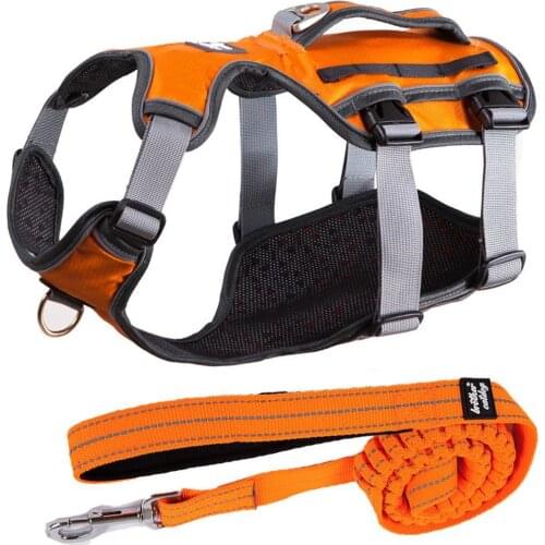 2020 Dog Reflective Nylon Large pet Dog Harness With Leash Service Dog Ves Padded Adjustable Safety Vehicular Lead For Dogs Pet