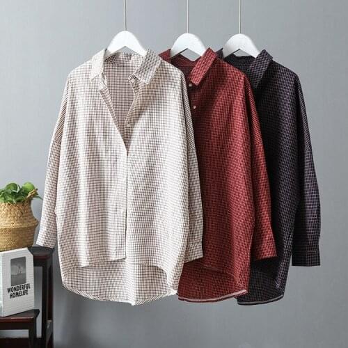 2020 Vintage Cotton Womens And Blouses Boho Women Plaid Shirts Blusas Roupa Feminina Clothes Tops