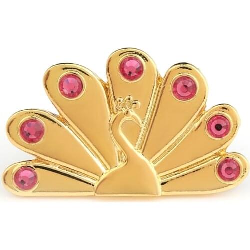 Gold Peacock Ladybug Enamel Lapel Brooch Pins Inlaid with Pink Crystal Anime Cosplay Badge Pretty Jewelry for Woman Kids