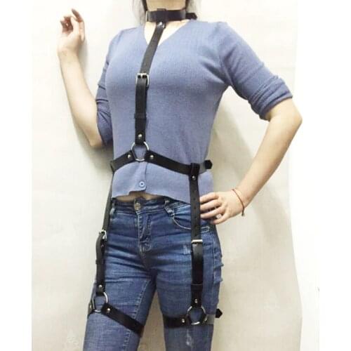 Women Sexy leather adjustable slim corset body Harness Punk Gothic Leg Bondage Cage Shoulder Waist Strap Suspenders Belts