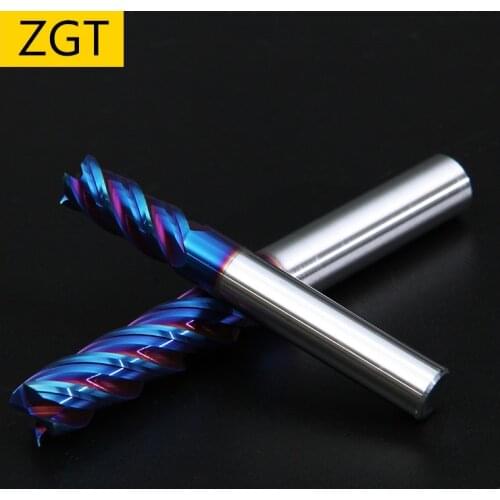 ZGT Cutting CNC Fresa HRC65 4 Flute Metal Cutter Alloy Carbide Tungsten Steel Milling Cutter End Mill 3mm 4mm 6mm 8mm 10mm 12mm