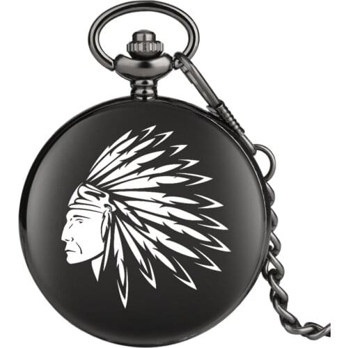 Customized Antique Indian Old Man Portrait Design Quartz Fob Pocket Watch Black Chain Necklace Chain Souvenir Gifts Dropshipping