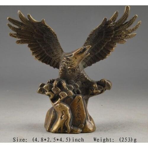 CHINESE BRASS SUPERB HANDWORK OLD HAMMERED LUCKY STATUE EAGLE COLLECTABLE DECOR