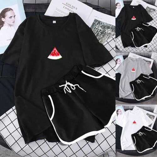 Womens Two Piece Biker Running Shorts Sets T-shirts Tops+Shorts Jogger Sports Suit Casual Active Tracksuit Outfit Homewear