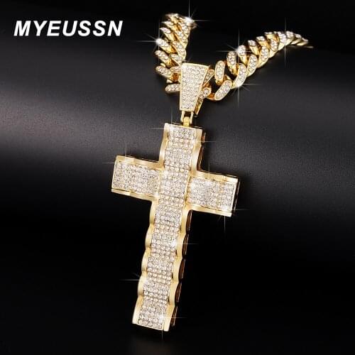 2021 New Men Women Hip Hop Cross Pendant Necklace With 13Mm Cuban Chain Iced Out Bling Cross Necklaces Fashion Jewellery Gift