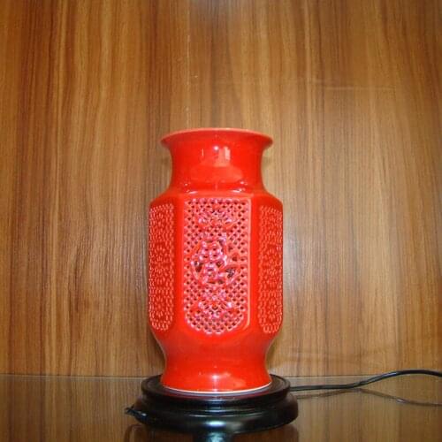 Vase lamp ingdezhen Chinese Porcelain Ceramic Table Lamp vintage decorative bedside living room wedding table lamp red