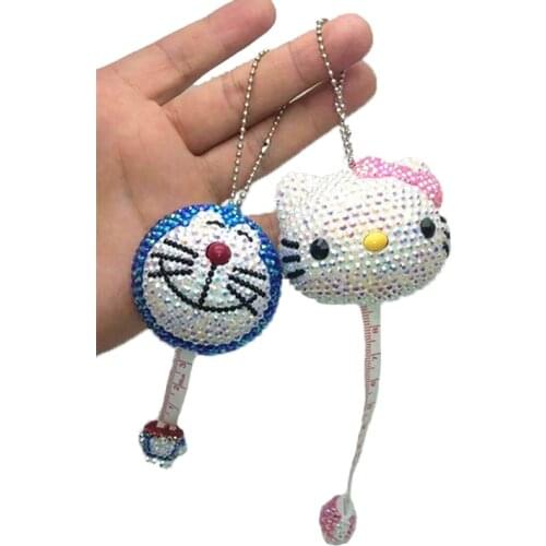 Sparkling Ruler All Rhinestones Doraemon Helloo Kitty Mini Ruler 0-100cm Automatic Retractable Tape Measure Tools