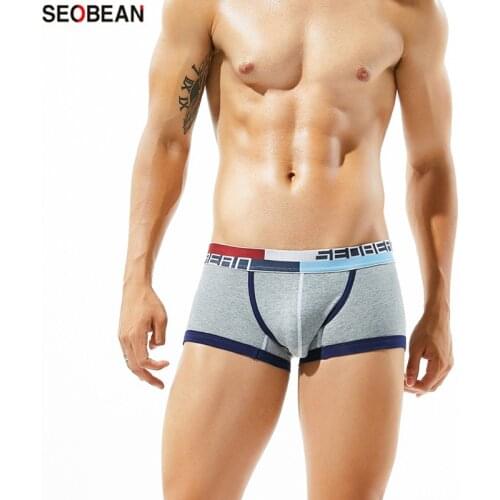 SEOBEAN New Mens Underwear Grey Classic U-pouch Bag Design Push Up Body Shaping Sexy Mens Boxers