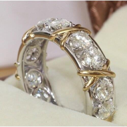 New Trendy Female Creative X-shaped Cross Separated Inlaid Drill Women Two-color Rings Wedding Fashion Jewelry Best Gifts