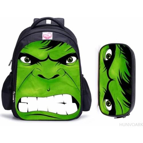 16 Inch Superhero Hulk Iron Man Children School Bags Orthopedic Backpack Kids School Boys Girls Mochila Catoon Bags