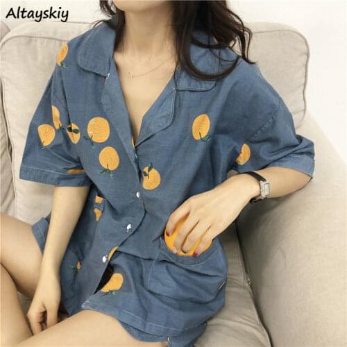 Pajama Sets 2020 Summer Women Sleepwear Cotton Soft Sweet Printed Nightwear for Womens Sleep Set Home Wear Clothes Loose Casual