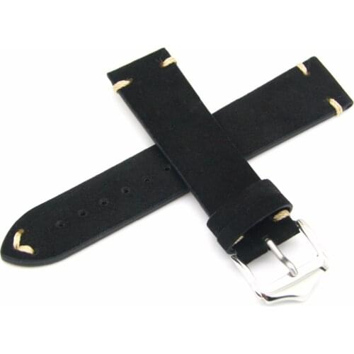 Rolamy 20 22mm Real Calf Suede Leather Handmade Stitch Black Watch Band Strap Belt For Rolex Omega Tag Heuer Tudor IWC