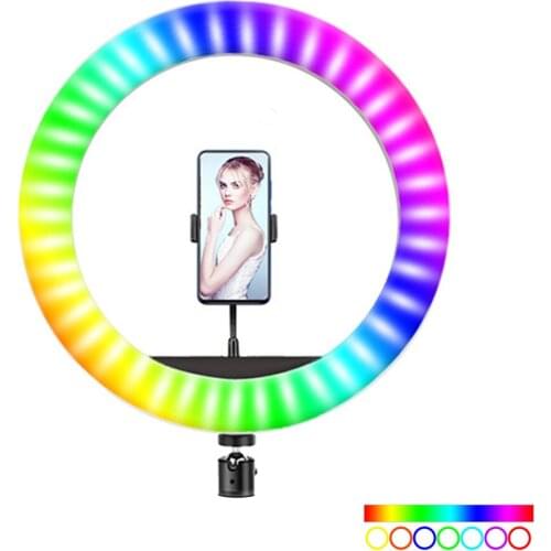 RGB LED Selfie Round Light USB RingLight with Phone Clip Photographic Lighting Phone Photography Video Makeup Lamp
