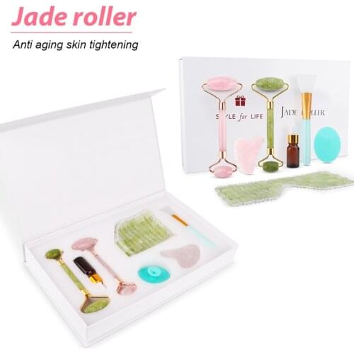 Jade Roller Set Facial Massage Jade Double-Headed Facial Slimming Lift And Wrinkle Beauty Tools For Womens Day Gift First Choic