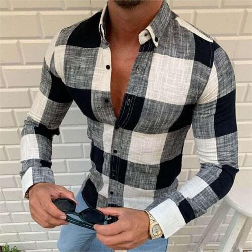 New Retro Mens Plaid Lapel Shirt Spring Fashion Casual Shirt Loose Long Sleeve Button Down Shirt Street Clothing Oversize
