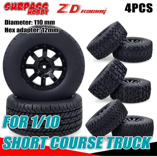 Surpass Hobby ZD 4pcs Short Course Truck Tires Rc Car Wheels Hex Adapter 12mm Tyre 110mm for 1/10 Wltoys Traxxas Off-road 12423