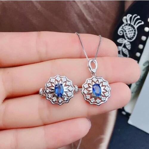 Shilovem 925 silver sterling natural sapphire pendants rings party fine Jewelry women send necklace new gift jctz040692agl