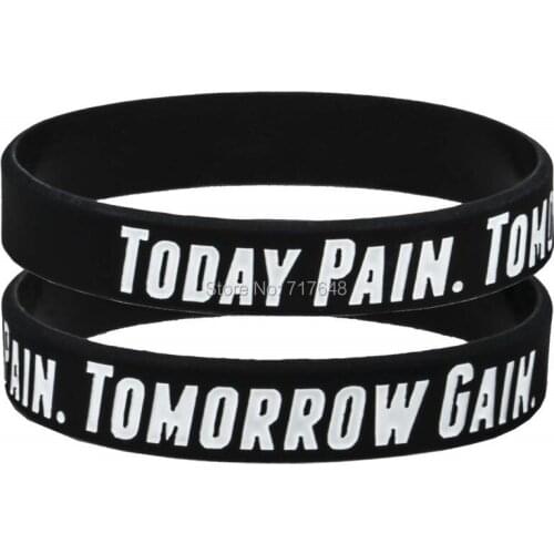 100pcs Inspirational Quote Today Pain Tomorrow Gain wristband silicone bracelets free shipping by ePacket A