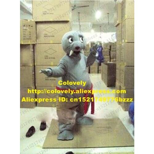 Smart Grey Kung Fu Sea Elephant Mascot Costume Mascotte Sea Ox Walrus With Long Red Tie Chubby Belly Adult No.2864 Free Ship