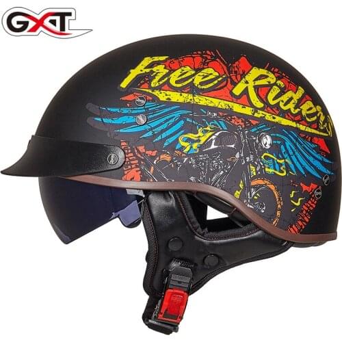 GXT Handmade Retro Motorcycle Helmet Vintage Open Face Inner Sun Visor Cascos Para Moto Scooter Motorbike DOT Certification