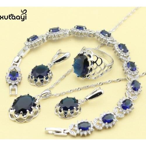 XUTAAYI Blue Cubic Zirconia White Stones Fashion Silver colorcolor Jewelry Sets Superior Necklace Rings Earrings Bracelet