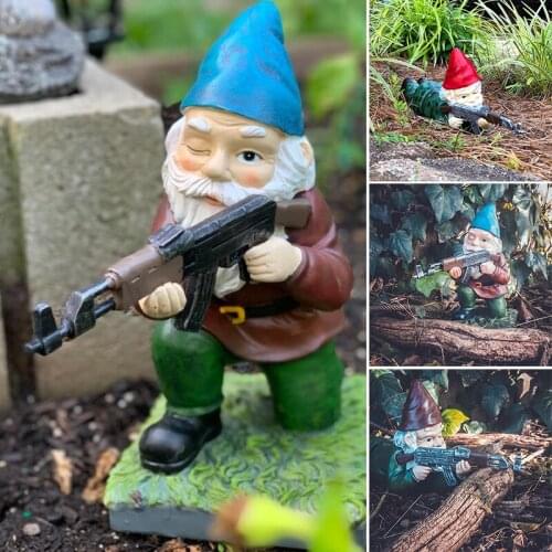Funny Army Garden Gnome Statue Resin Desktop Lawn Ornament Figure Sculpture Indoor Outdoor Home Room Yard Decor Accessories