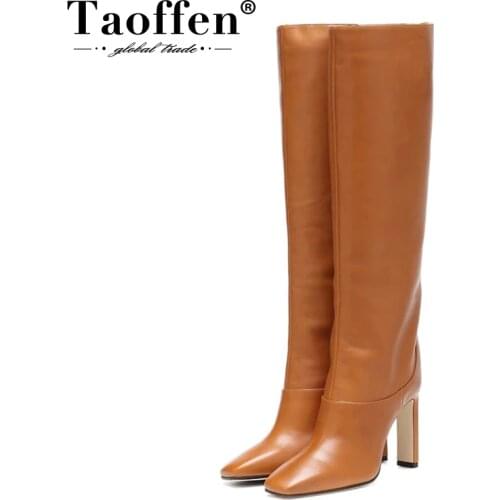 Taoffen Size 34-43 Knee High Boots Women New Design Fur Warm Winter Shoes Women Fashion High Heel Boots Woman Footwear