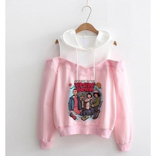 Stranger Things Hoodies Women Casual Vintage Korean Off Shoulder Hoodies Cartoon Fashion Loose Sweatshirts Female Harajuku Hoody