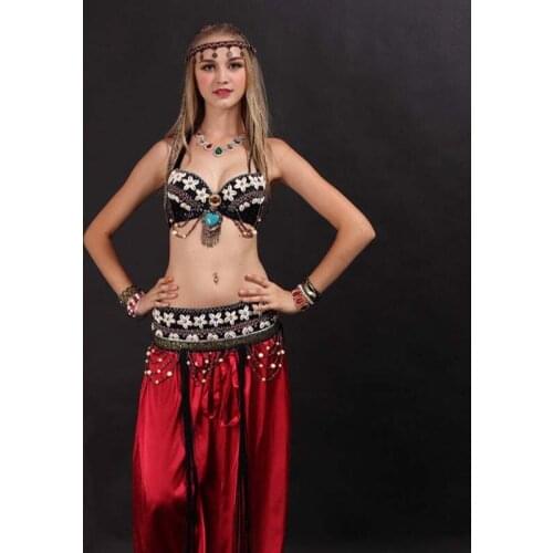 Women Belly Dance Costume Set Bra Belt Tribal Vintage Belly Dance Costume Outfit Set Bra Belt Carnival 2 Pcs