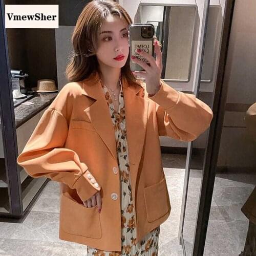 VmewSher New Chic Slim Apricot Women Blazer Spring Summer Buttons Female Suit Jacket Coat Long Sleeve Outwear Blaser Femme 2021
