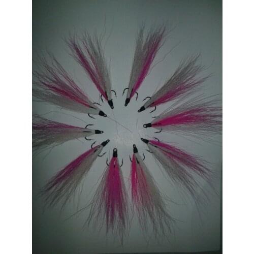 10pcs Bucktail Dressed Treble Hooks white/pink color Size 6