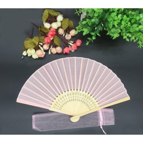 100pcs Hand Folding Fans Personalized Wedding Favors and Gifts For Guest Cloth Wedding Decoration Silk Fan +Customized Printing