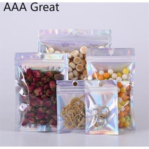 100Pcs/Lot Plastic Zipper Bag Zip Lock Bag Ziplock Packaging Pouches Laser Zip Lock Bags Plastic Packaging Bags Flash Hang Hole