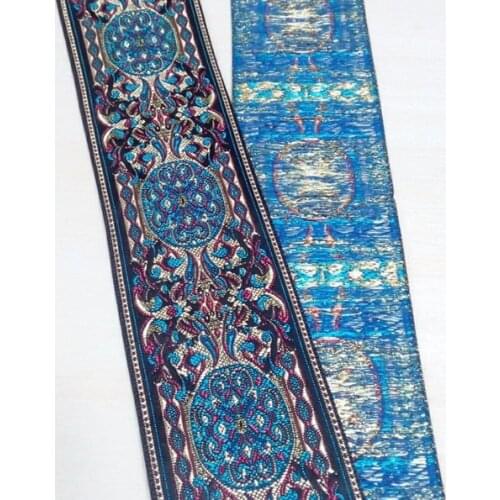 2''(5cmx7Meter )classy blue court luxury webbing National wind embroidery Polyester Woven Jacquard Ribbon DIY costume lace
