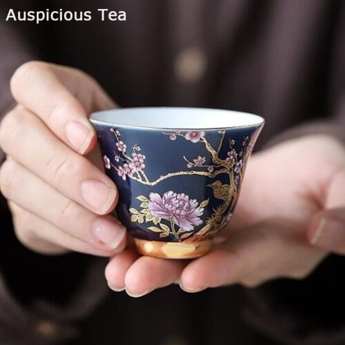 65ml Palace Luxury Ceramic Teacup Personal Meditation Cup Hand Painted Flowers Tea Bowl Tie Guanyin Pu'er Master Cup Tea Set