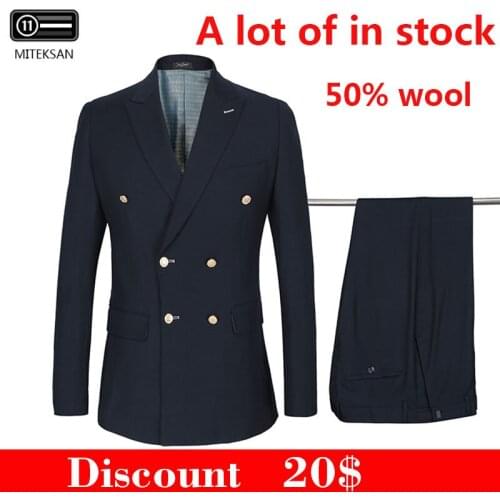 2021 Wedding Dress Double Breasted Men Suits Woolen Jacquard Linner Gold-Buttons Slim Fit Euro Size Suit 2 Pcs Casual Business