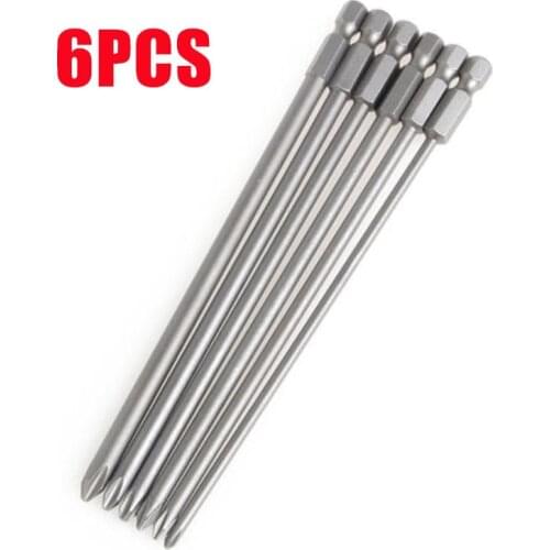 6Pcs 1/4 150mm Long S2 Magnetic Cross Head PH1 PH2 Electric Screwdriver Bit