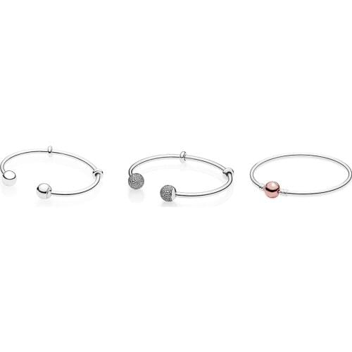 925 Sterling Silver Bangle Charms Fashion Round Ball Crystal Shape Rose Gold For Women CHARMS Jewelry Making