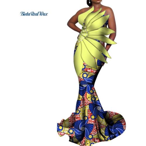 Dashiki African Dresses for Women Bazin Riche Long Party Evening Dresses Women African Clothing Petal Pearls Dresses WY3466