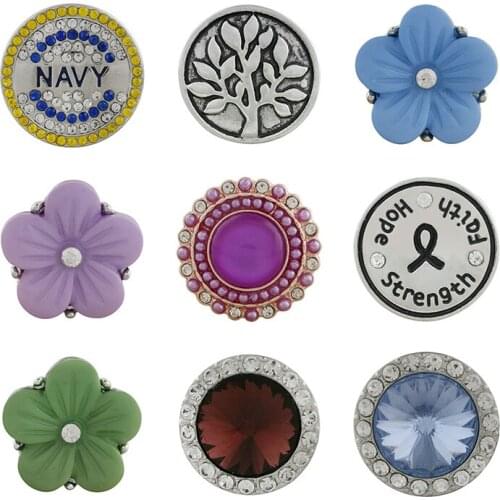 Tree of life Navy Rhinestone Flower 20mm Metal snap button jewelry DIY bracelet KD1116