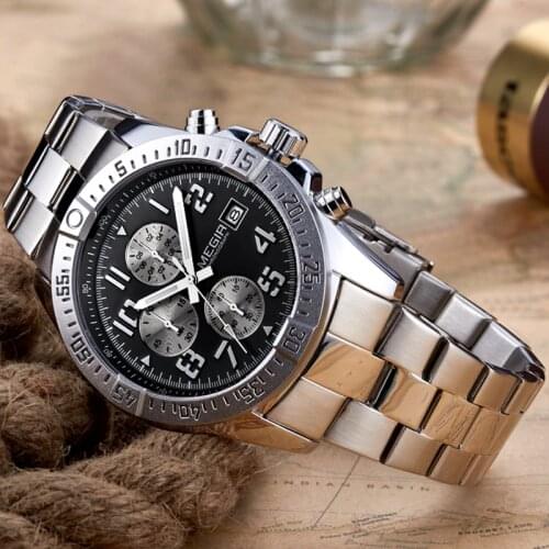 MEGIR Top Luxury Brand Mens Wrist Watch Mens Chronograph Clocks Male Quartz Watches Military Sport Stainless Steel Clock 2030