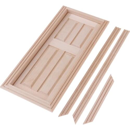 1:12 Scale Dollhouse Wooden 4-Panel External Door with Batten Frame, Dolls House Room DIY Accessories