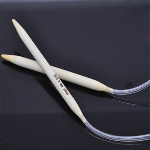 DoreenBeads Bamboo Circular Knitting Needles Transparent Tube Double PointedCrochet Hooks KnittingTools100cm(39 3/8") long,1Pair