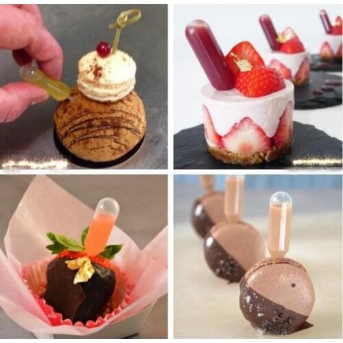 50 pcs 4ml Fondant Cake Molds Macaron Dessert Flow Heart Clip Fruit Juice Straw Dropper Dessert for Kitchen Baking Decoration