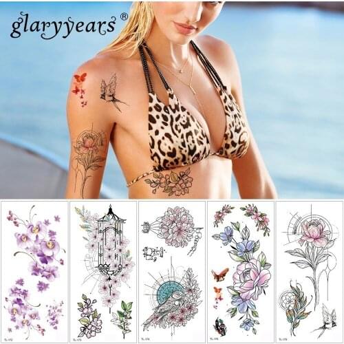 Glaryyears 1 Sheet Temporary Tattoo Sticker Cool Fake Tatoo Plant Flash Tatto Waterproof Small Body Art Men Women 20 Designs