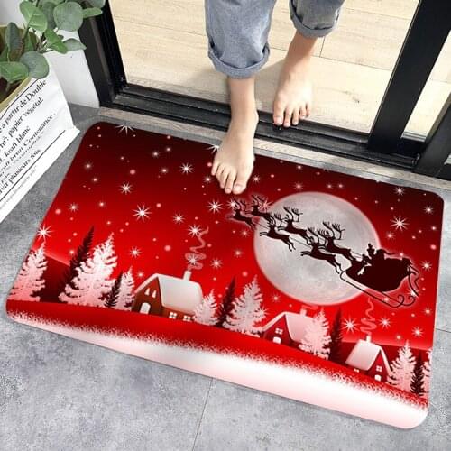 Hot Sale Christmas Floor Mat 3D Santa Claus Carpet Rug Non-Slip Kitchen Dinning Room Fireplace Floor Mat Xmas