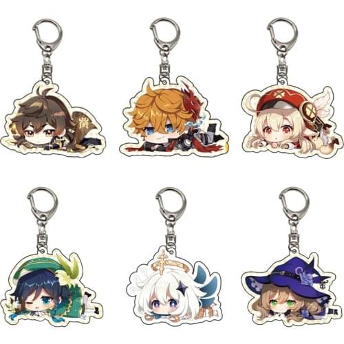 Game Genshin Impact Acrylic Pendent Keychain Game Figure Kaeya Diluc Venti Lumine Razor Zhongli Key Ring Gifts Jewelry